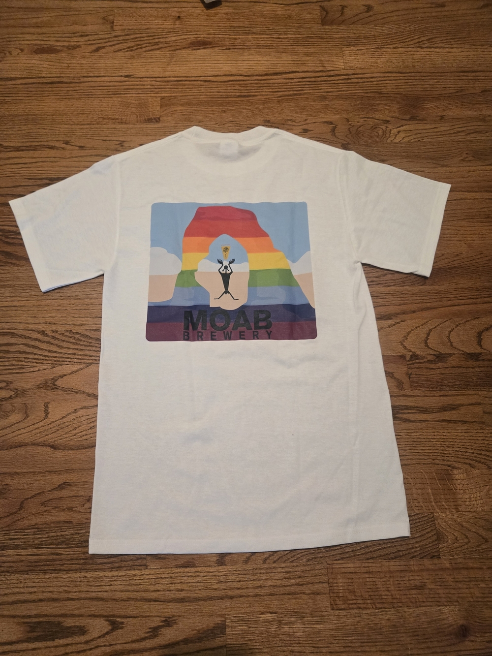 Moab UT Bewery Port and Company White Short-Sleeve Tee with Rainbow Arch Graphic